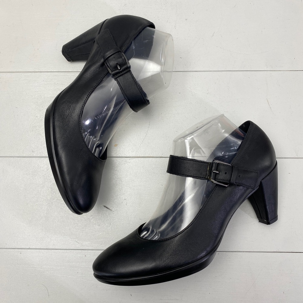 ECCO Shape 75 Mary Jane Pumps Womens Size 9 40 Black Leather Block Heel Shoes
